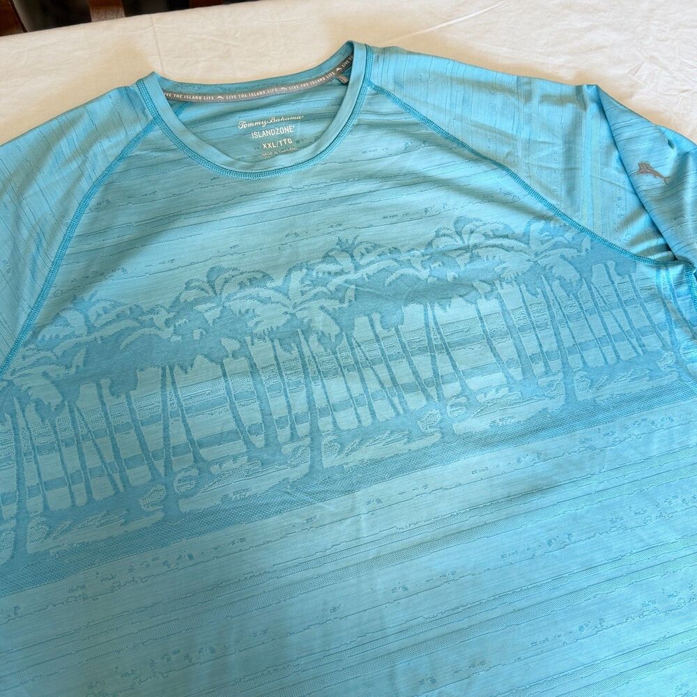 Tommy Bahama IslandZone Mens XXL Blue Palm Tree Performance Shirt Long Sleeve
